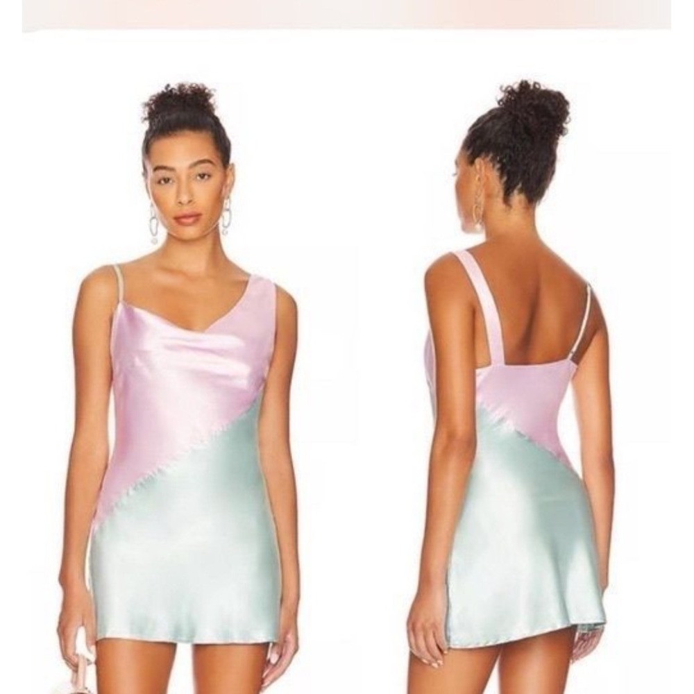 More To Come Aurora Colorblock Satin Mini Slip Dress Lavender Mint Pastel Y2K M